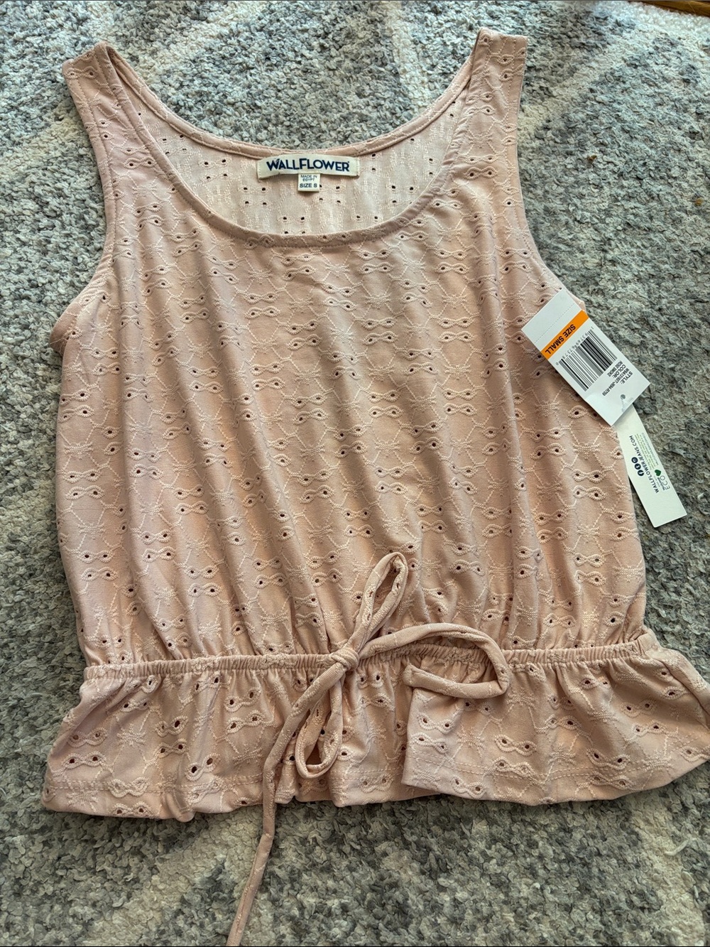 Wallflower Blush Eyelet Drawstring Peplum Tank